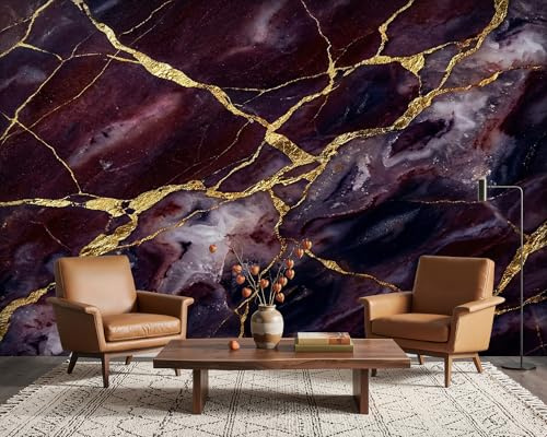 PaxGloz Fototapete Marmor Lila Gold Tapete Marmoroptik Pflaume Tapeten Vliestapete Modern Wandtapete Wohnzimmer Schlafzimmer Kinderzimmer Wanddeko Motivtapeten 500 x 280 cm (B x H)