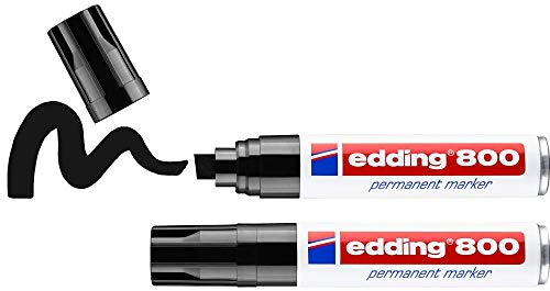 edding 800 permanent marker - black - 2 pens - chisel nib 4-12 mm - for bold markings - waterproof, quick-drying, smear-proof pens - for cardboard, plastic, wood, metal, glass and fabric