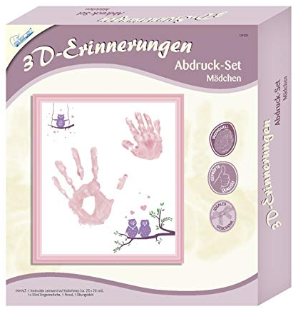 MAMMUT 129020 - 3D Erinnerungen Abdruck-Set Leinwand Mädchen, Komplettset mit 1 Leinwand auf Keilrahmen, 1 Pinsel, 1 Übungsblatt und Fingermalfarbe, Kreativset für junge Eltern