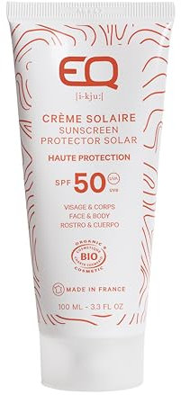 Eq | Crème Solaire Bio SPF 50 - Visage et Corps - pour toute la famille - 100ml - Filtres Minéraux - Respecte le milieu Marin - Made In France