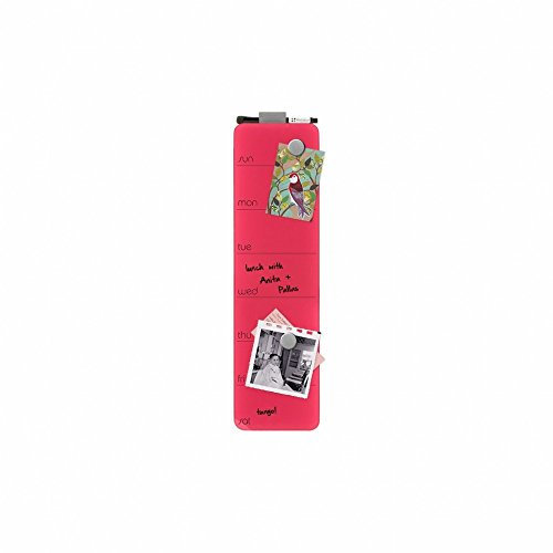 Beschreibbare Glas Magnettafel Magnetboard Memoboard - 14 x 51cm - Magnetische Glastafel mit Wochenplaner abwischbar - inkl. Marker & 2 Magneten - Magnet Tafel Magnetpinnwand Whiteboard, Farbe: Pink