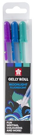 SAKURA Gelly Roll Moonlight Gel Pen Set - Ocean Colours - 3-Pack - Bright Purple, Blue, Green - Opaque Ink - Suitable for Light & Dark Paper