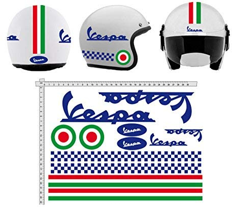 GamesMonkey Aufkleber Helmet Casco Kit Vespa BLU BLAU Italia Helm Viny Polished
