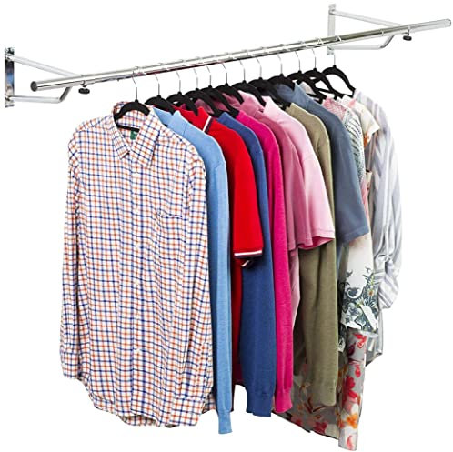 Direct Online Houseware House of Home Heavy Duty Wall Mounted Clothes Rail - Hanging Coat Rack Wardrobe Replacement - Clothes Storage & Organiser for Shirts, Coats, Jackets & Hat (Chrome, 4ft Wide)