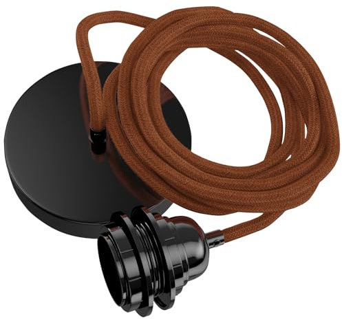 Hoopzi - Pendelleuchte 1 Flamming - 2,5m Textilkabel - 1 X E27 Fassung - Vintage, Industrial Für Esstisch, Wohnzimmer, Esszimmer, Zimmer, Schlafzimmer, Küche