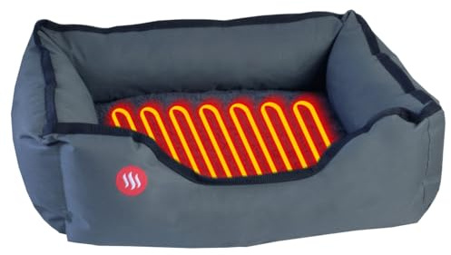 Glovii Beheiztes Haustierbett für Hunde und Katzen Dunkelgrau 60 x 50 cm | Heizelement aus Kohlenstofffasern, 2 Temperatursensoren, Li-Poly-Akku, maschinenwaschbar, sicheres 170 cm Netzkabel