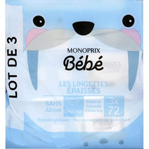 Monoprix Bébé Les Lingettes épaisses - Les 3 paquets de 72