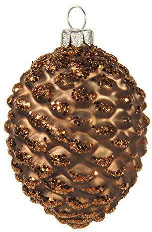 Christbaumschmuck Glas 8cm Zapfen mit Glitzer Weihnachtskugeln Tannenzapfen Elegant Lounge braun / Inge's Christmas Sfera Vetro Collection Pigna Braun cm.8