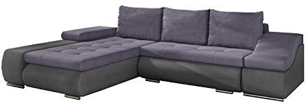 MOEBLO Ecksofa mit Schlaffunktion mit Bettkasten Couch L-Form Polstergarnitur Wohnlandschaft Polstersofa mit Ottomane Couchgranitur - Lionel (Violett + Hellgrau (Soro 65 + Soro 93), Ecksofa Links)