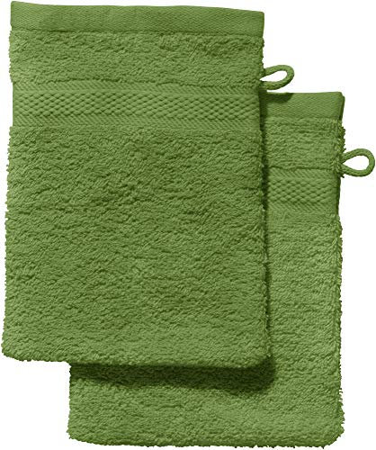 REDBEST Waschhandschuh 2er-Pack Chicago grün Größe 15x21 cm - saugstark, strapazierfähig, ideal für Reisen, Sport (weitere Farben)