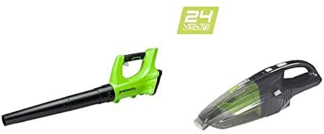 Greenworks Souffleur de Feuilles Axial à Batterie G24AB et Aspirateur à Main à Batterie G24HV