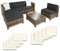 tectake Gartenmöbel Set, Lounge aus Poly Rattan und Aluminium, Balkon Möbel Set mit 10 cm Polsterung und Kissen, ideal für Garten und Balkon, inkl. 2 Sessel, 2 Ecksessel, 1 Tisch, 1 Hocker - Natur