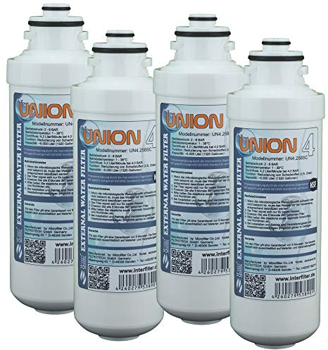 Ersatzkartusche für Wasserfilter Union 4 Externer Kühlschrankfilter für SbS Kühlschrank. Filter Pack ohne Kopf (4-er Pack)