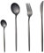 Cuberteria Mate Negra Acero Inoxidable 24 Piezas 6 Personas,SANLI Cuchillo y Tenedor Cuchara Set De Cubiertos Vintage.