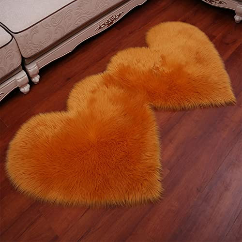 RSTJVB Doppelte Liebes-Herzform-Teppiche, Flauschiger Teppich aus Schaffell-Imitat 7cm dickere Matten für Wohnzimmer Sofa Boden Home Decor,Orange