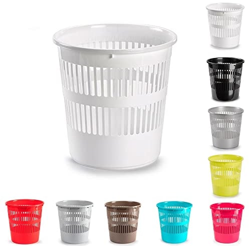 plastific Foot Pedal Bin Dustbin Rubbish Paper Waste Kitchen Office Plastic Bins Plastic Bathroom Bin (White Open-Top Round Paper Bin, 10L)