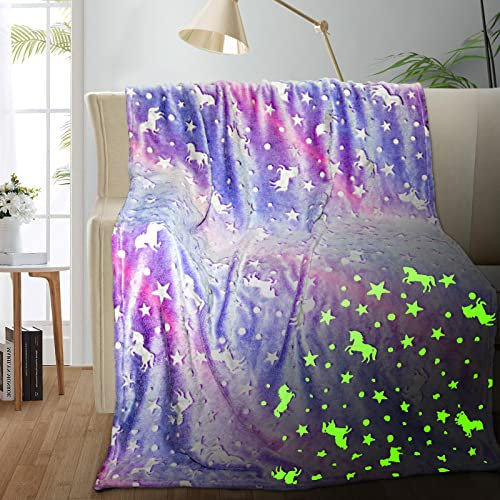 Einhorn-Decke, leuchtet im Dunkeln, Einhorn-Decke für Mädchen/Kinder, Kinderdecken für Mädchen, Einhörner, Geschenke für Mädchen im Alter von 3–12 Jahren, Kleinkinddecke für Kinder, weiche