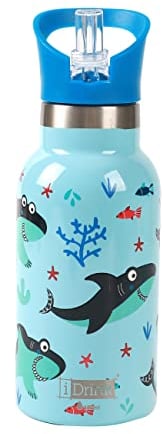 IDRINK® - Botella térmica revolucionaria, 2 paredes, botella de acero inoxidable capacidad 350 ml KIDS (SHARK)