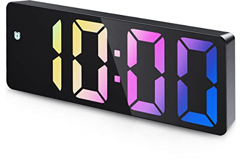 Criacr Digitaler Morgenwecker, Digitale Uhr mit LED-Display, Anzeige von Temperatur und Datum, mit Snooze-Funktion, Sprachsteuerung, Stromversorgung über USB/Akku, schwarzes Gehäuse und Bunte Ziffern