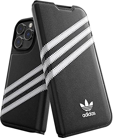 adidas Hülle Entworfen für iPhone 14 Pro | Stoßfester Fallschutz | Kompatibel mit kabellosem Laden | 6,1 Zoll Schwarz-Weißes DREI Streifen Folio Design | Schützende Originals Handyhülle
