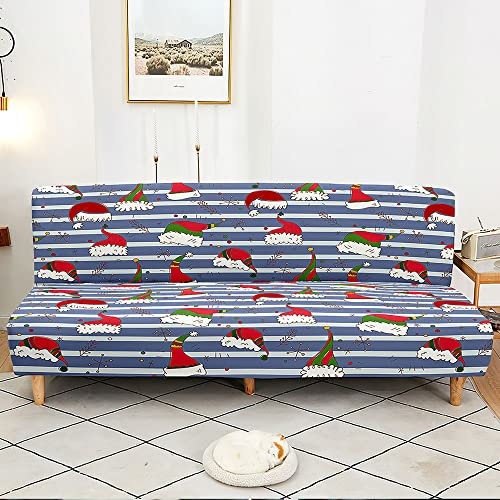 DOTBUY-SHOP Sofabezug Ohne Armlehnen, Mode Weihnachten Armlose Sofabettüberzug, Stretch Weich Schonbezug, Klappbar Sitzcouch, Sofa Schutz, für Klappsofa Bett (S-120~150cm,Weihnachtshut 2)