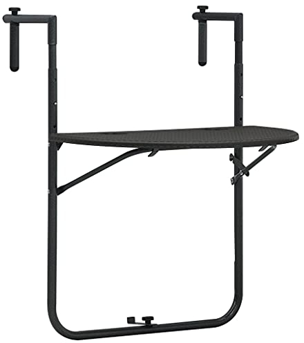 Gecheer Balkonhängetisch klappbar Balkontisch Klappbar Hängetisch Balkontisch Hängend Braun 60x64x83,5 cm Kunststoff Rattanoptik
