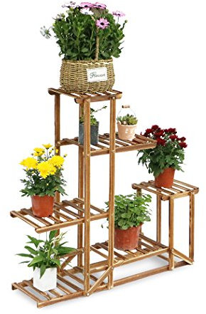 unho Large Wooden 5 Tier Tall Plant Stand Indoor Outdoor, Multi-Level Flower Shelf Ladder Rack for Multiple Plants, Plant Holder for Living Room Balcony Garden Patio 95×96cm