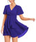 PCEAIIH Women's Cocktail Dresses Short Sleeve Empire Skater Dress Deep V-Neck Waist Tie Ruffle Mini Swing Dresses L Royal Blue