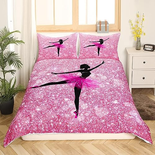 Ballett-Tänzerin Bettwäsche Set 135x200 für Mädchen Tanzende Ballerina Bettbezug für Kinder Jugendliche Frauen Erwachsene Rosa Glitter Bettbezug Glitzernde Galaxie Twinkle Bettwäsche Set 2 Stücke
