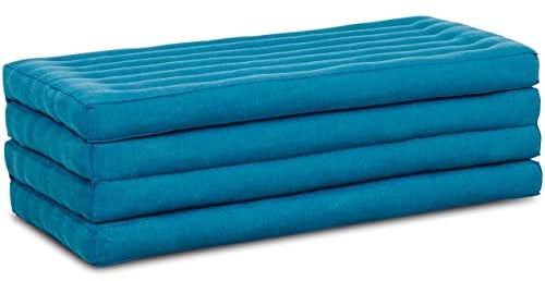 livasia Nachhaltige Klappmatratze aus Kapok - 200x110x8cm - breite Gästematratze, Faltbare Matratze, ökologische Yogamatte, klappbares Gästebett, Liege für Garten und Balkon (Hellblau Uni)