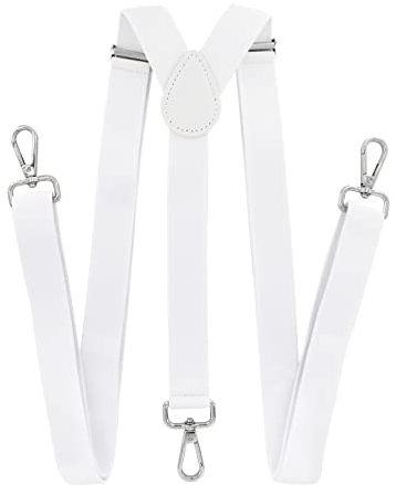 axy Herren Hosenträger mit 3 robusten Karabiner Verschluss 2,5 cm breit Y-Form stufenlos verstellbar (Weiss)