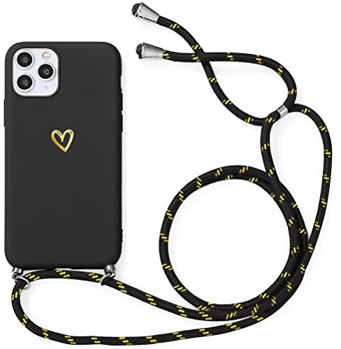 Yoedge Handykette Handyhülle für Huawei Mate 20 Lite Hülle mit Band 6,3, Gold Love Herz Muster Design Aesthetic Schutzhülle Kordel zum Umhängen Liebesherz Cover für Huawei Mate 20 Lite Case, Schwarz