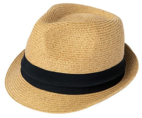 Comhats Herren Strohhut Sommerhut mit Sonnenschutz Panama Fedora Trilby Hut für Damen und Männer Faltbarer Strandhut Khaki M