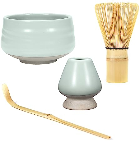 Ulable Juego de 4 batidores de té de bambú Chasen, para café matcha en polvo, para ceremonia del té japonesa, juego de 4 piezas, disponible con cerdas de escoba, bambú, 60-70 prongs