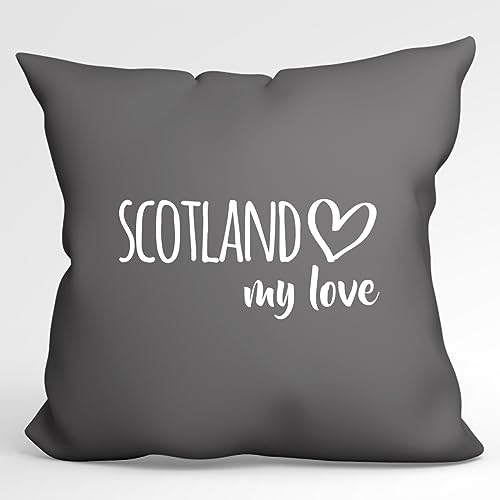 huuraa Kissen Scotland My Love Deko Zierkissenbezug 40x40cm Steel Grey für alle Fans von Schottland Geschenk Idee für Freunde und Familie