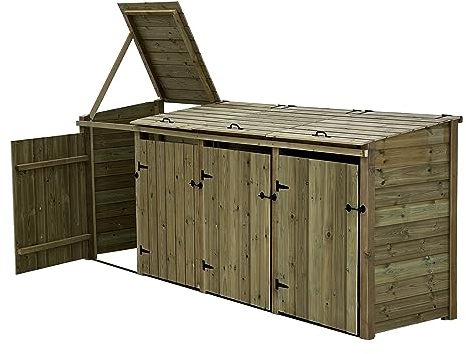 Wheelie bin storage pressure treated garden recycling store lid shed outdoor trash cover - Premium Tongue And Groove (Quadruple, with shelf)