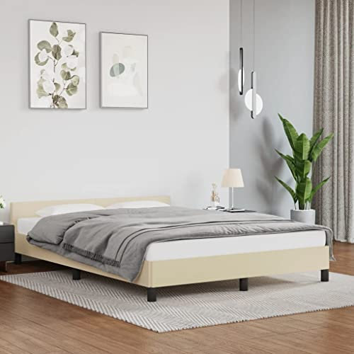 MNISDFL Bett kopfteil Bodenbett Schlafzimmer möbelEinzelbett Bettgestell mit Kopfteil Creme 140x190 cm Kunstleder