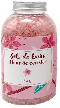 Sels de Bain Fleur de Cerisier 450g - Relaxation Détente, Spa à la Maison, Soin Corps - Sels de Bain Relaxant Muscle Naturel, Bien Etre - Pour Adulte et Enfant - French Tendance