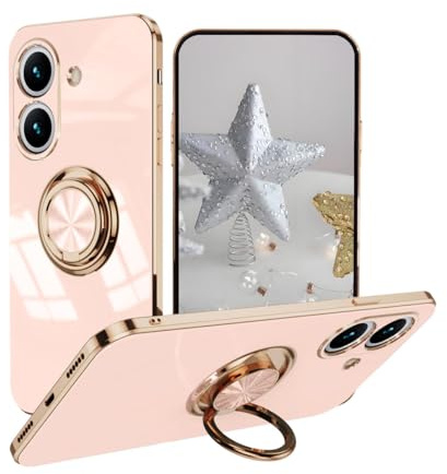 UPLAI Case for Xiaomi Redmi 13C/Poco C65, Ultra Thin Shockproof Electroplating Design Cover with Ring Holder, Soft TPU Silicone Bumper Cover.Pink