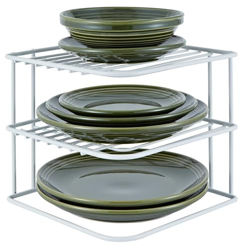 Buckingham 3 Tier Corner Plate Rack Kitchen Cupboard Storage Organiser Premium Dish Rack Space Saving Shelf Organiser 22.5 Cm (White)