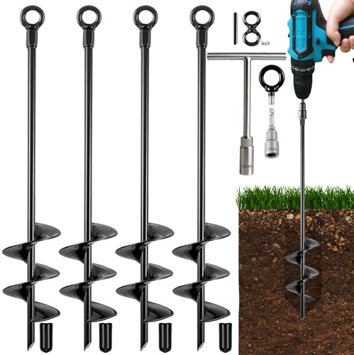 Fabulas Ground Anchors Heavy Duty, Swing Set Anchor Kit 18 Inch 4 Pack Screw in Earth Anchors Trampoline Stakes High Wind Metal Auger Anchor for Shed Tent Carports Securing Animals Camping Mobile Home