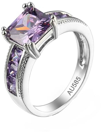 KnSam Weiß Gold Au585 14K Partnerringe, Elegant Solitärring Lila, Gold 585 Ring mit Amethyst Echte Goldschmuck, Gr.56 (17.8)