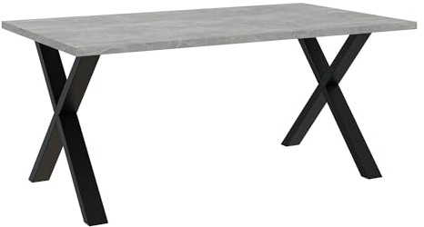 MEBLINI Esstisch Betonoptik Schwarz Modern - Küchentisch Schwarz - Esszimmertisch Gross - Tischplatte 160x90 - Brooklyn - X-Beine - Betonoptik/Schwarz Matt