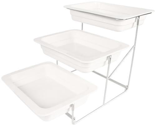 jinsongdafa 3 Tier Serving Tray Set, Porcelain Tiered Serving Trays Platters, Sturdier Stand with Stable Cross Bars, Serving for Party Entertaining Food Display Fruit Dessert, 3 Tier deep Tray
