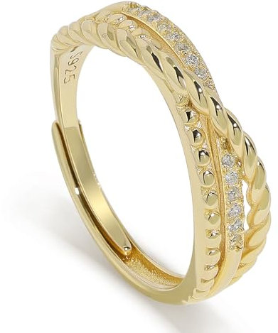 Meissa Handgefertigter Gehämmertes Sterling Silber Kreuzringe für Damen Mädchen Vergoldeter X-Ring Boho Daumenband Offener Verstellbarer Statement Ring Schmuckgeschenke für Sie, Gold