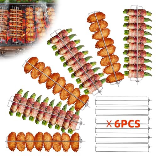 Ultimatives Grillwerkzeug-Set (6er-Pack): Flügelschienen zum Grillen von Hühnerflügeln, Grillzubehör, gegrillte Hühnerspieße und Grillzubehör für Outdoor-Grill