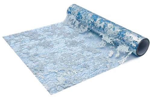 Tischläufer 28CM x 9M Tischband Glänzend Tischdecken Tischläufer Goldfolie Tischdeko für Hochzeite Geburtstage Party Karneval Taufe Kommunion Weihnachten Goldene Hochzeit Deko Blau-Silber