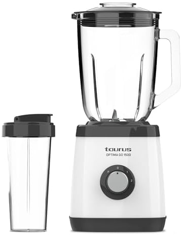 Taurus - Blender Optima Go | 1500W | Bouteille Portable 500ml | Lames 4 Fils | 2 Vitesses + Turbo | Acier Inoxydable | Antidérapant | Système de Sécurité, Gris