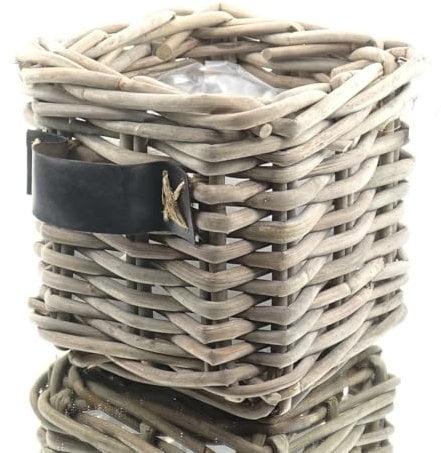 Van der Leeden Rattan Übertopf Grau quadratisch mit Folienauskleidung 35 x 35 cm