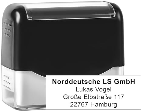 Selbstfärbender Adressstempel personalisiert, mittelgroß - Bis zu 4 Zeilen | Ihr individueller Stempel – gestalten Sie Wunschtext, Schriftart & Farbe frei. Ideal als Firmen-, Adress- oder Namensstempel